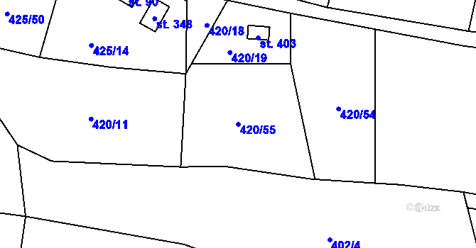 Parcela st. 420/55 v KÚ Bynina, Katastrální mapa