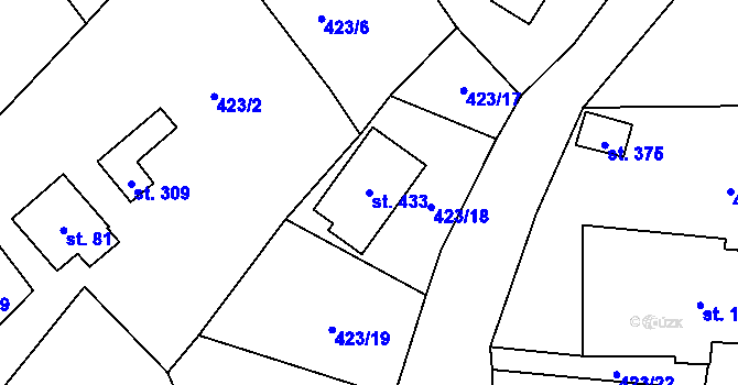 Parcela st. 433 v KÚ Bynina, Katastrální mapa