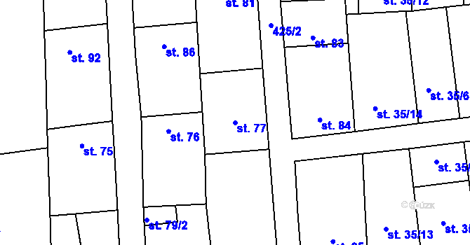 Parcela st. 77 v KÚ Byseň, Katastrální mapa