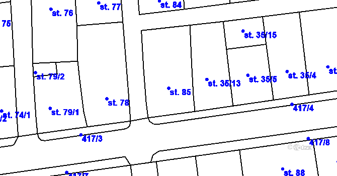 Parcela st. 85 v KÚ Byseň, Katastrální mapa