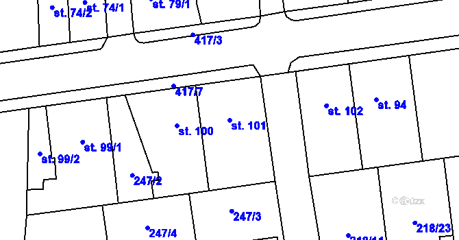 Parcela st. 101 v KÚ Byseň, Katastrální mapa