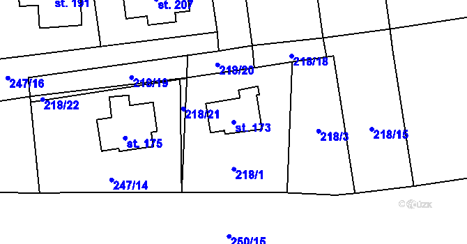 Parcela st. 173 v KÚ Byseň, Katastrální mapa
