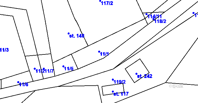Parcela st. 11/1 v KÚ Byseň, Katastrální mapa