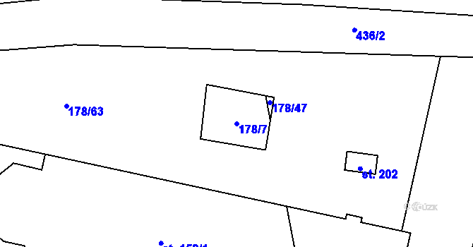 Parcela st. 178/7 v KÚ Byseň, Katastrální mapa