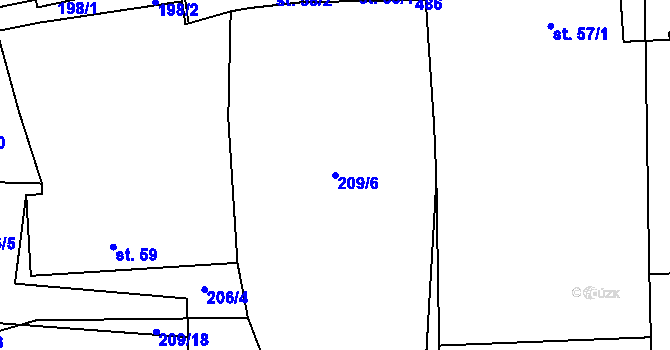 Parcela st. 209/6 v KÚ Byseň, Katastrální mapa