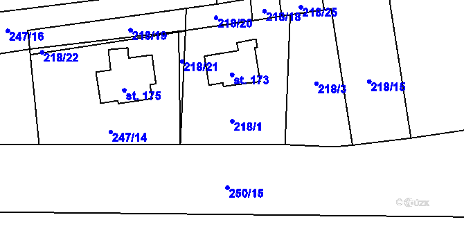 Parcela st. 218/1 v KÚ Byseň, Katastrální mapa