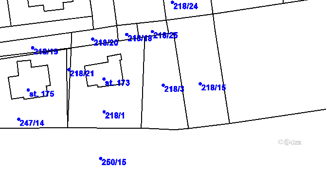 Parcela st. 218/3 v KÚ Byseň, Katastrální mapa