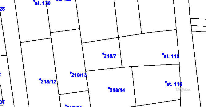 Parcela st. 218/7 v KÚ Byseň, Katastrální mapa
