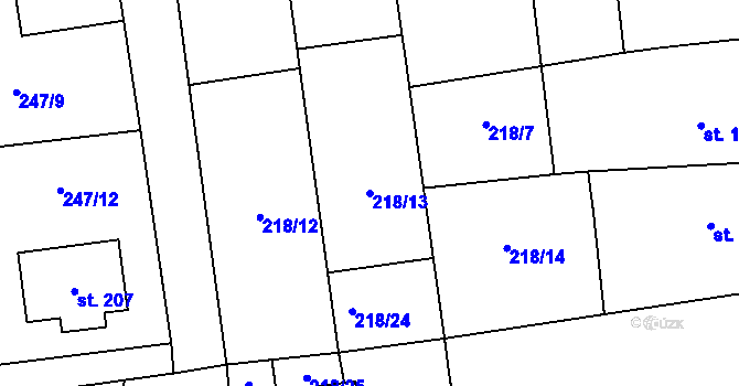 Parcela st. 218/13 v KÚ Byseň, Katastrální mapa