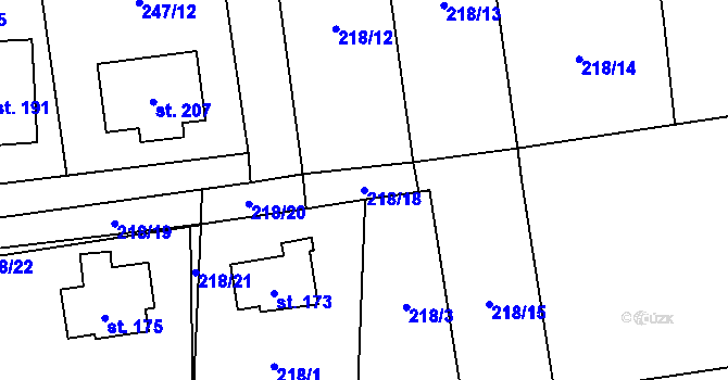 Parcela st. 218/18 v KÚ Byseň, Katastrální mapa