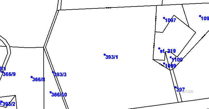 Parcela st. 393/1 v KÚ Byseň, Katastrální mapa