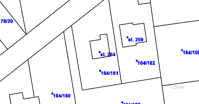 Parcela st. 254 v KÚ Byseň, Katastrální mapa