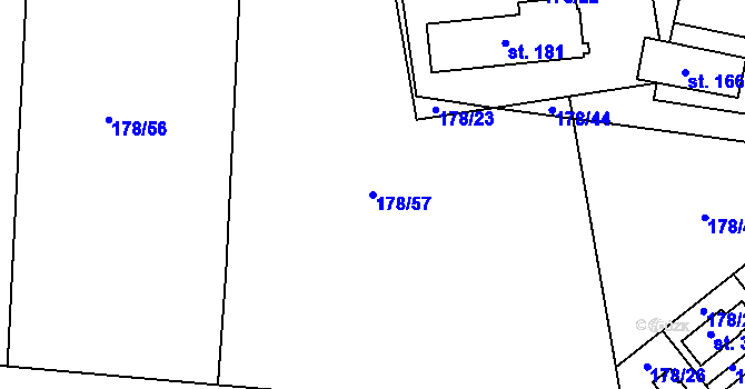 Parcela st. 178/57 v KÚ Byseň, Katastrální mapa