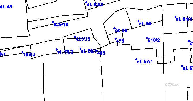 Parcela st. 486 v KÚ Byseň, Katastrální mapa