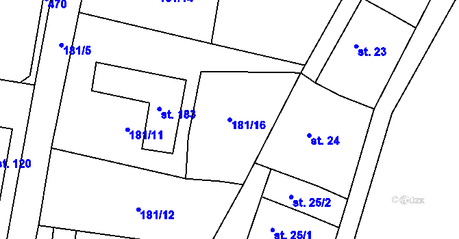 Parcela st. 181/16 v KÚ Byseň, Katastrální mapa