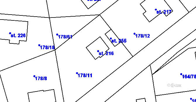 Parcela st. 216 v KÚ Byseň, Katastrální mapa
