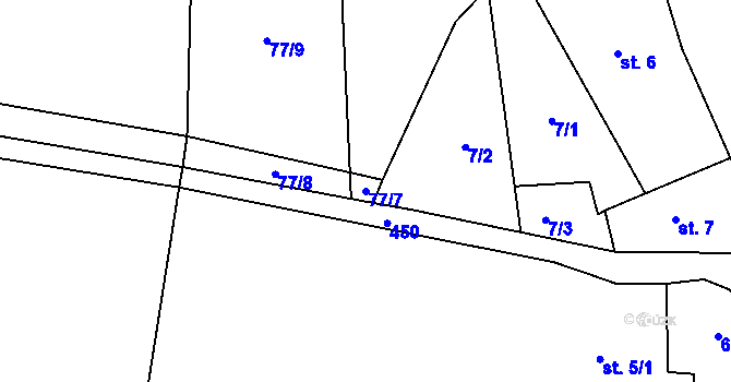 Parcela st. 77/7 v KÚ Byseň, Katastrální mapa