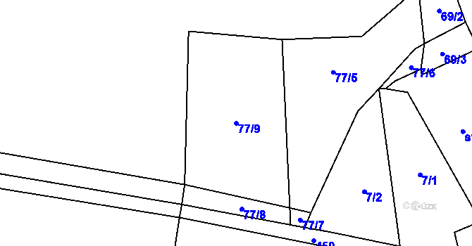 Parcela st. 77/9 v KÚ Byseň, Katastrální mapa