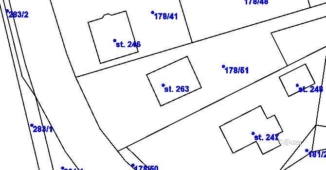 Parcela st. 263 v KÚ Byseň, Katastrální mapa