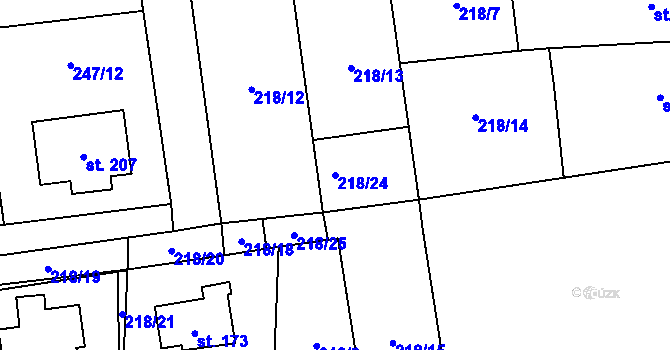 Parcela st. 218/24 v KÚ Byseň, Katastrální mapa