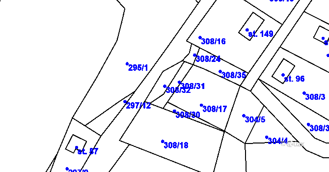 Parcela st. 308/32 v KÚ Bystrá, Katastrální mapa