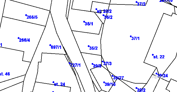 Parcela st. 35/2 v KÚ Bystrá, Katastrální mapa