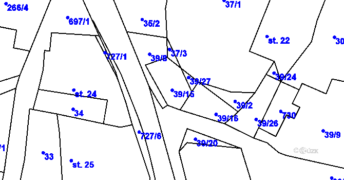 Parcela st. 39/15 v KÚ Bystrá, Katastrální mapa
