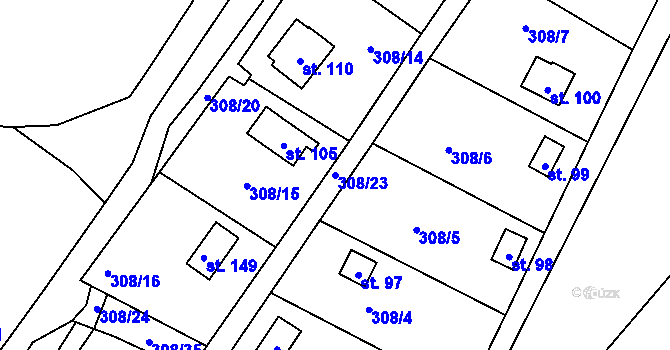 Parcela st. 308/23 v KÚ Bystrá, Katastrální mapa