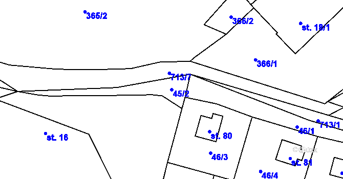 Parcela st. 45/2 v KÚ Bystrá, Katastrální mapa