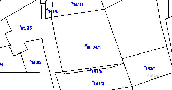 Parcela st. 34/1 v KÚ Bystré v Orlických horách, Katastrální mapa