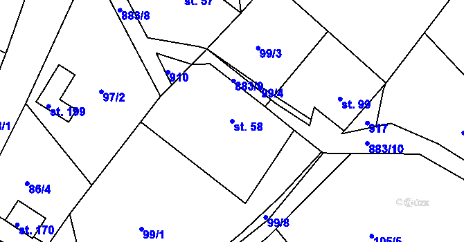 Parcela st. 58 v KÚ Bystré v Orlických horách, Katastrální mapa