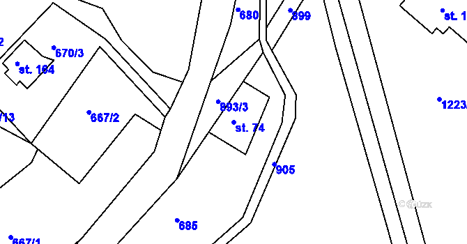 Parcela st. 74 v KÚ Bystré v Orlických horách, Katastrální mapa