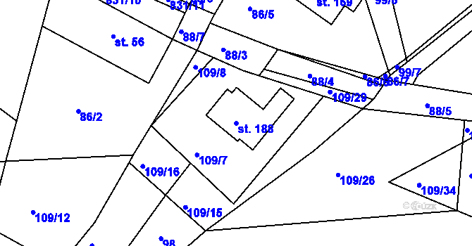 Parcela st. 188 v KÚ Bystré v Orlických horách, Katastrální mapa