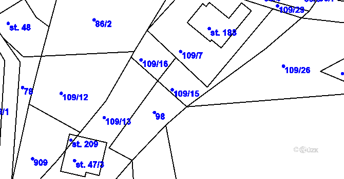Parcela st. 109/15 v KÚ Bystré v Orlických horách, Katastrální mapa