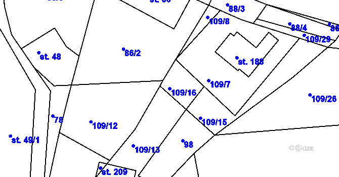 Parcela st. 109/16 v KÚ Bystré v Orlických horách, Katastrální mapa