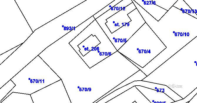 Parcela st. 670/6 v KÚ Bystré v Orlických horách, Katastrální mapa