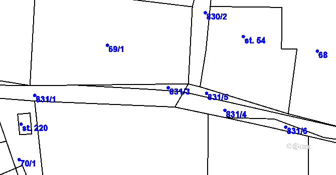 Parcela st. 831/3 v KÚ Bystré v Orlických horách, Katastrální mapa