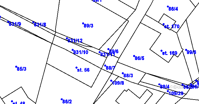 Parcela st. 831/11 v KÚ Bystré v Orlických horách, Katastrální mapa