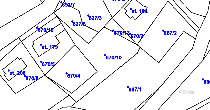 Parcela st. 670/10 v KÚ Bystré v Orlických horách, Katastrální mapa