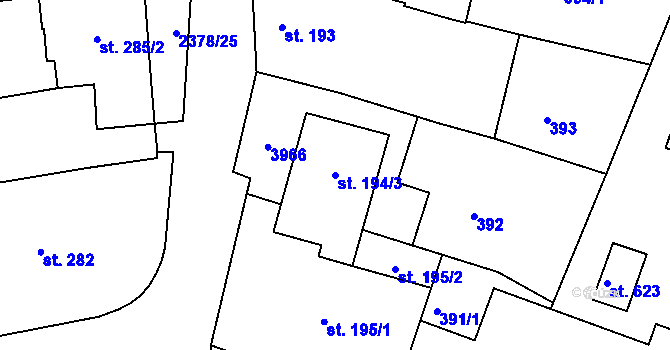 Parcela st. 194/3 v KÚ Bystré u Poličky, Katastrální mapa