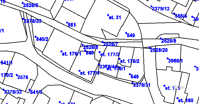Parcela st. 177/2 v KÚ Bystré u Poličky, Katastrální mapa