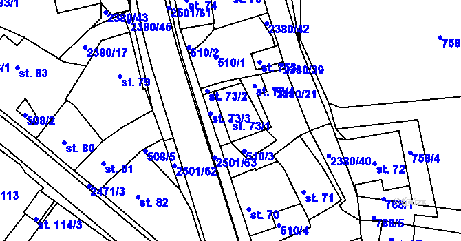 Parcela st. 73/1 v KÚ Bystré u Poličky, Katastrální mapa