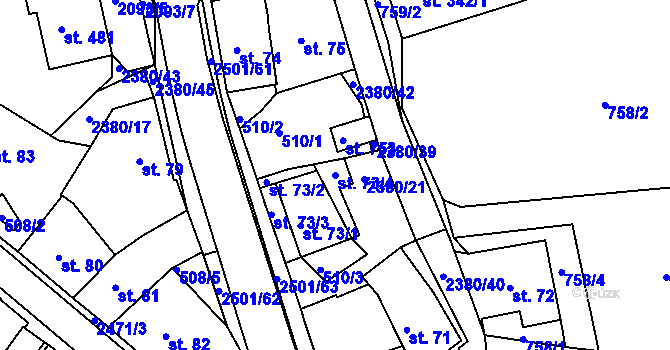 Parcela st. 73/4 v KÚ Bystré u Poličky, Katastrální mapa