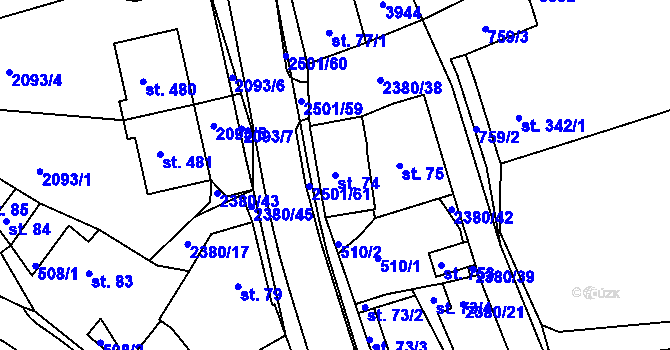 Parcela st. 74 v KÚ Bystré u Poličky, Katastrální mapa
