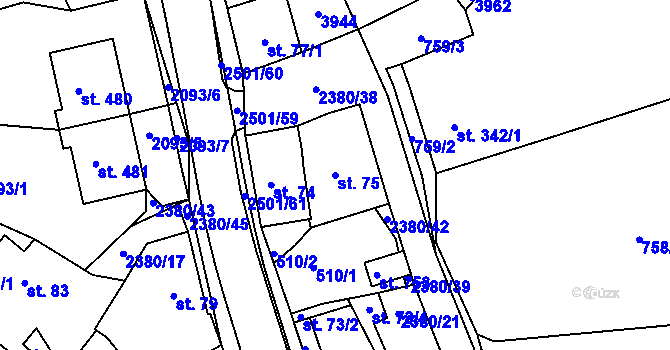 Parcela st. 75 v KÚ Bystré u Poličky, Katastrální mapa