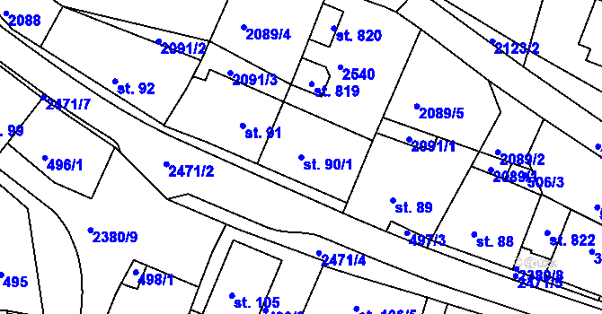 Parcela st. 90/1 v KÚ Bystré u Poličky, Katastrální mapa
