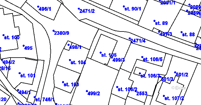 Parcela st. 105 v KÚ Bystré u Poličky, Katastrální mapa