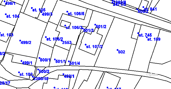 Parcela st. 107/2 v KÚ Bystré u Poličky, Katastrální mapa