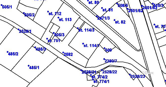 Parcela st. 114/1 v KÚ Bystré u Poličky, Katastrální mapa