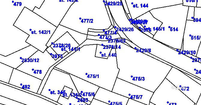 Parcela st. 140 v KÚ Bystré u Poličky, Katastrální mapa